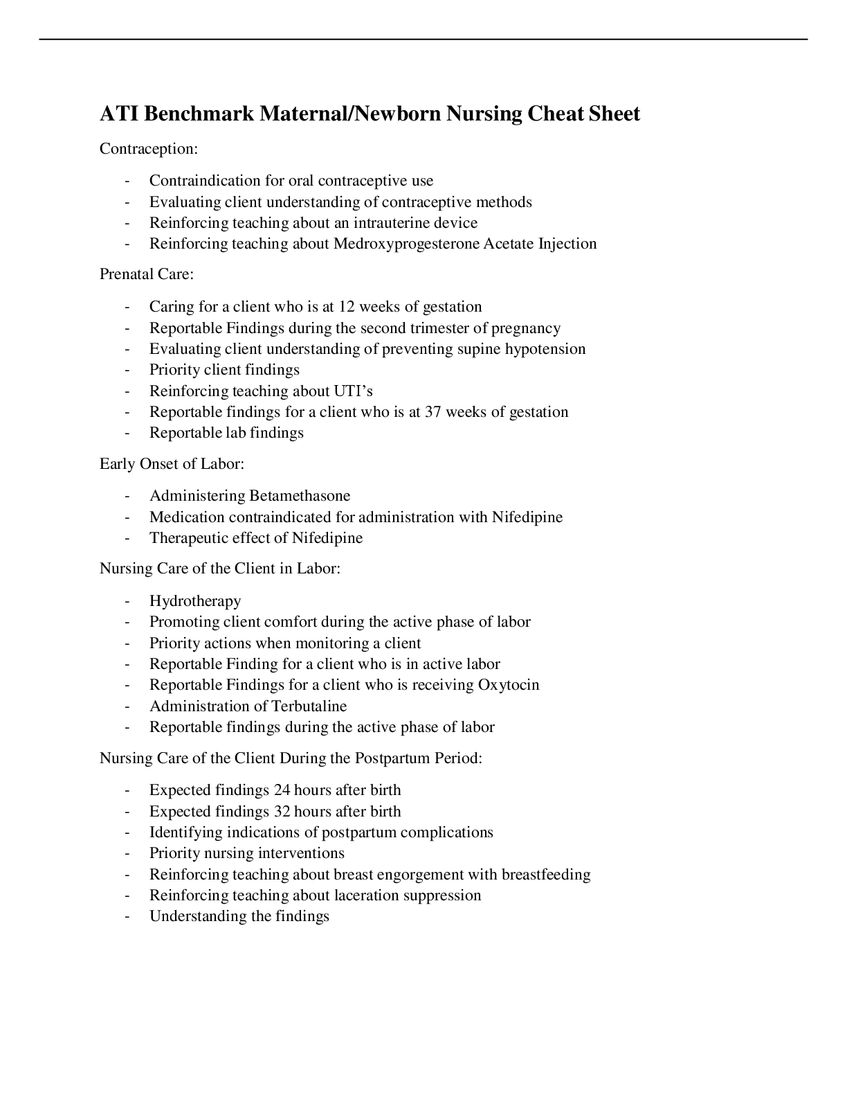 Preview image for ATI Benchmark Maternal-Newborn Nursing Cheat Sheet